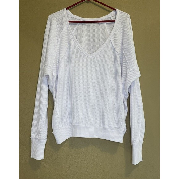 Free People We The Free Santa Clara Thermal Dolman Waffle Knit Top Small White - Picture 1 of 11